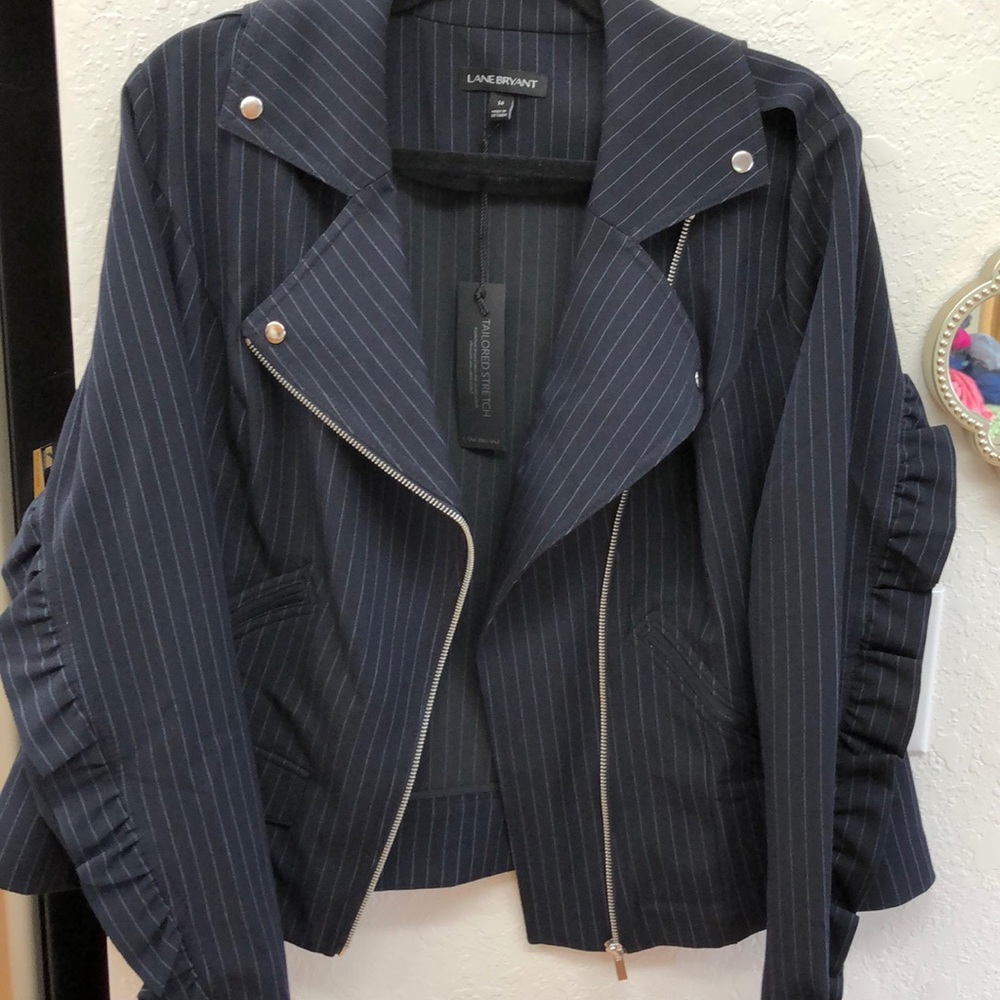 Navy pin stripe Moto jacket